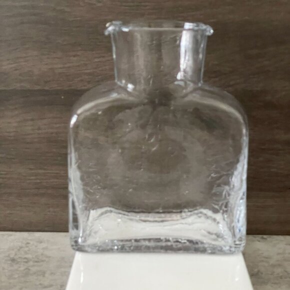 Vintage Blenko 384 Crystal Clear Crackle Glass Double Spout Water Bottle 8" x 6" - Picture 1 of 5